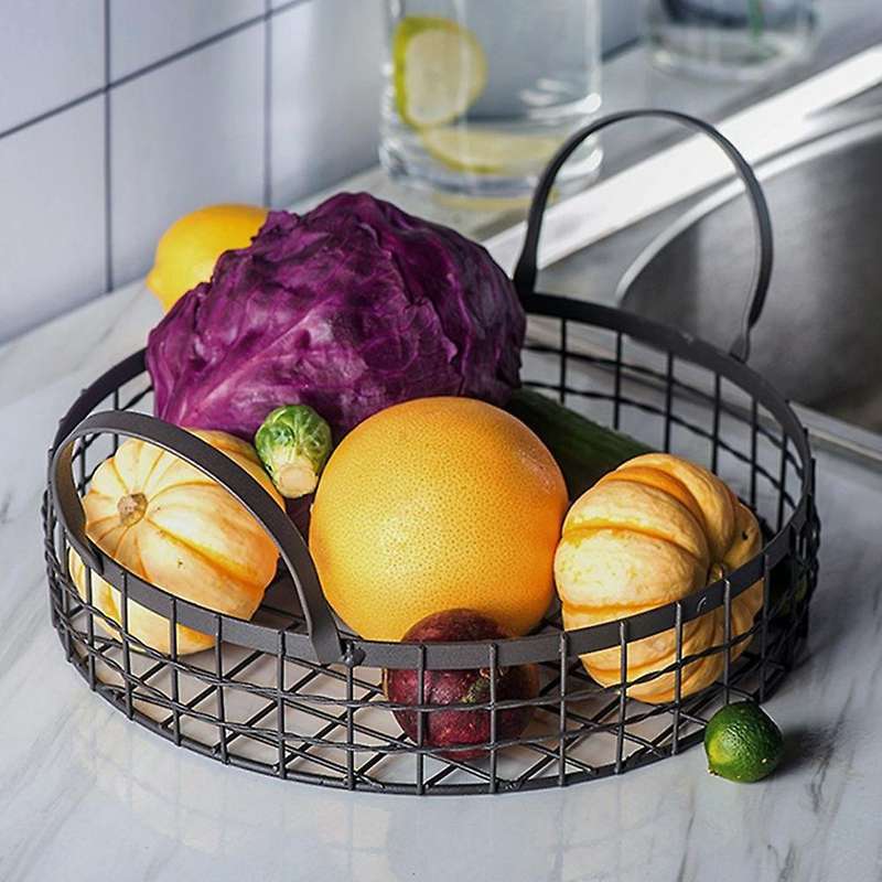 Wrought Iron Storage Hamper Metal Home Desktop Bread Snack Basket Binaural Fruit Basket Candy Basket