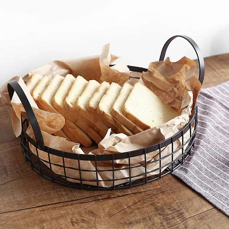 Wrought Iron Storage Hamper Metal Home Desktop Bread Snack Basket Binaural Fruit Basket Candy Basket