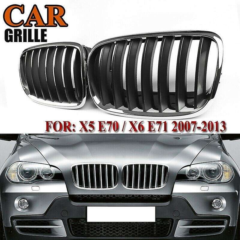 X5 X6 Grill Black+Chrome Frame Front Bumper Kidney Grille for - X5 E70 X6 E71 2007-2013 51137157687