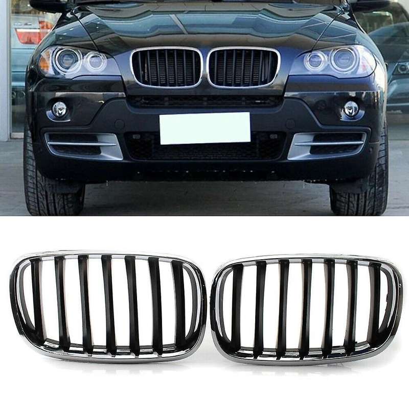 X5 X6 Grill Black+Chrome Frame Front Bumper Kidney Grille for - X5 E70 X6 E71 2007-2013 51137157687