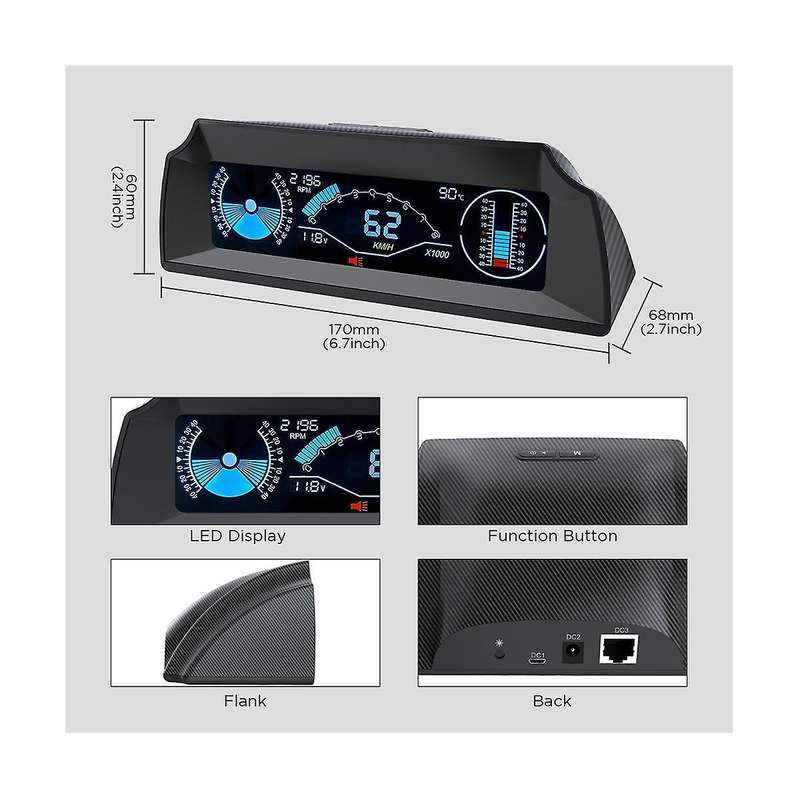 X90 On-board Computer Display Obd2 Car Speedometer Obd Gauge with Tilt Pitch Angle Protractor Displ