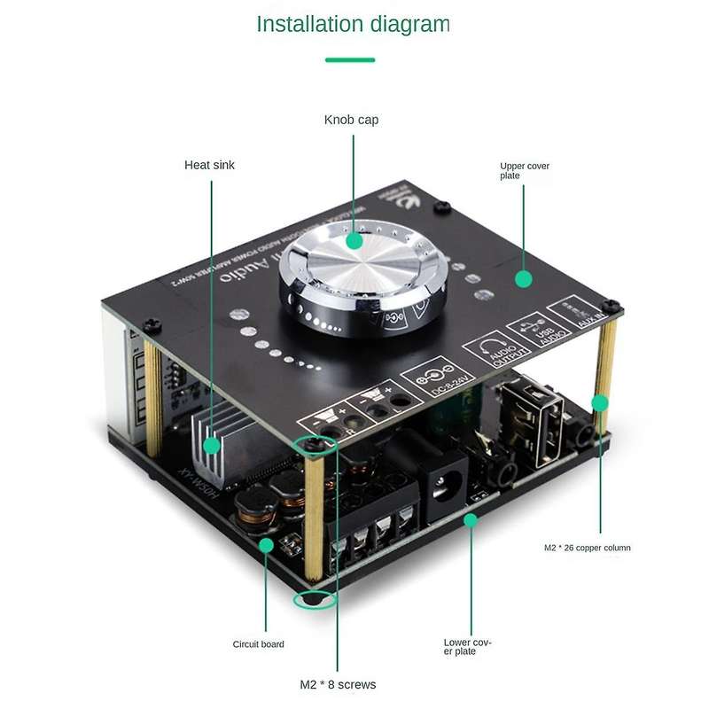 Xy-w50h Hifi Level 50wx2 Stereo Bluetooth Digital Amplifier Module with Wifi Timing Clock Bt5.0 Aud