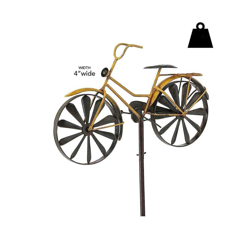 Yellow Bike Garden Spinner, Vintage Style Stake Decoration, Rustic Yellow with Antiqued