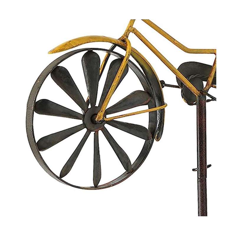 Yellow Bike Garden Spinner, Vintage Style Stake Decoration, Rustic Yellow with Antiqued