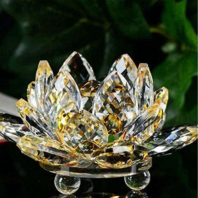Yellow Crystal Flower Ornaments Crystal Lotus Interior Decoration Crystal Glass Lotus Ornaments (Lar