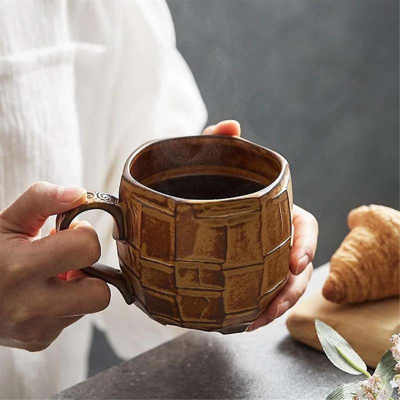 Yellow 420ml Retro Rough Pottery Coffee Cup Japanese Ceramic Mugs Milk Tea Cup Kitchen Breakfast Oa