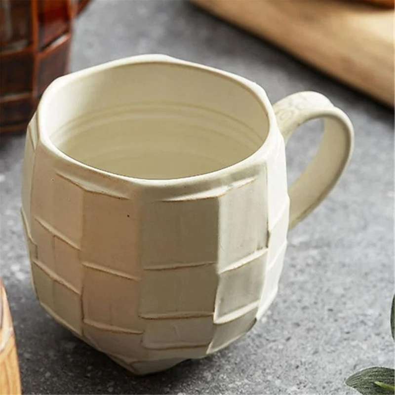 Yellow 420ml Retro Rough Pottery Coffee Cup Japanese Ceramic Mugs Milk Tea Cup Kitchen Breakfast Oa