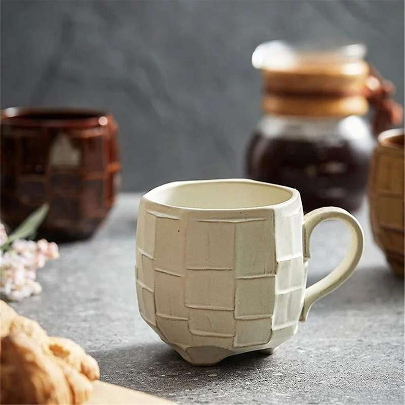 Yellow 420ml Retro Rough Pottery Coffee Cup Japanese Ceramic Mugs Milk Tea Cup Kitchen Breakfast Oa