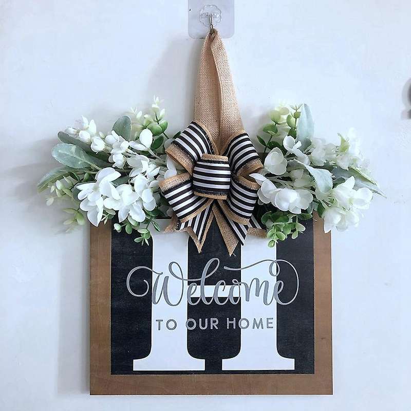 Year Round Front ,16 Inch Farmhouse Wreath,spring Wreaths for Front Door Outside Hanger Decor(h)