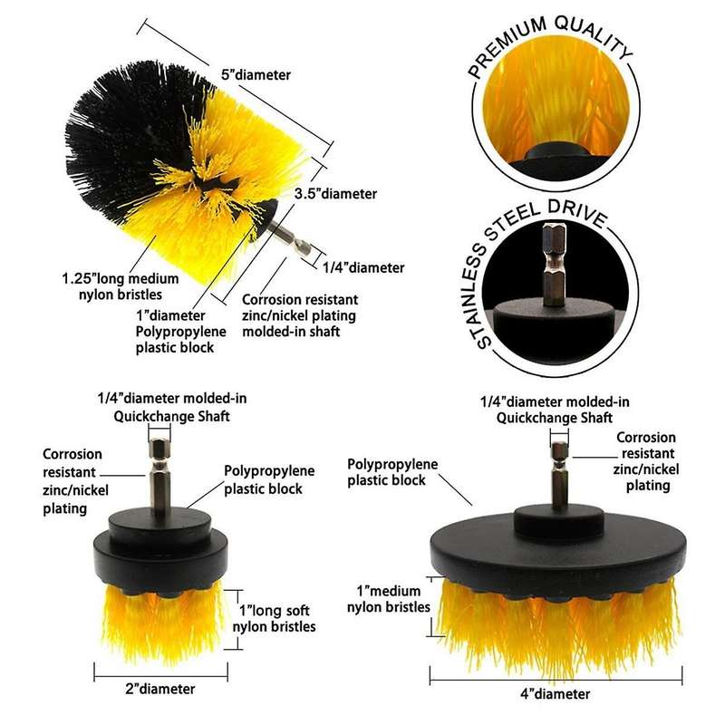 Yellow Electric Drill Set Of 22 Cleaning Brush Car Wash Gloves Corn Tire Brush Car Wash Brush