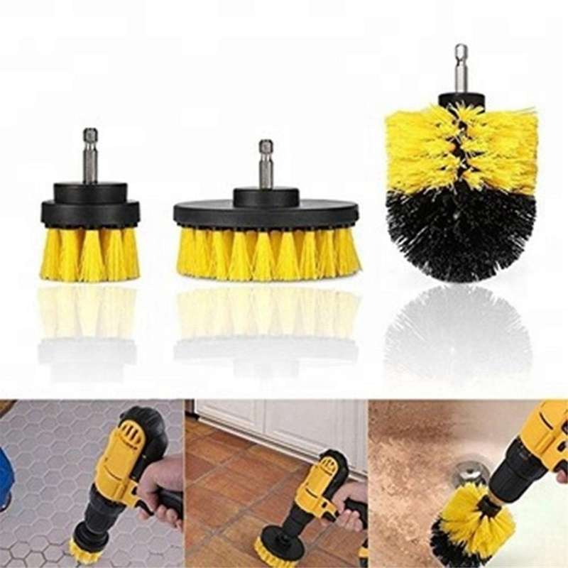 Yellow Electric Drill Set Of 22 Cleaning Brush Car Wash Gloves Corn Tire Brush Car Wash Brush