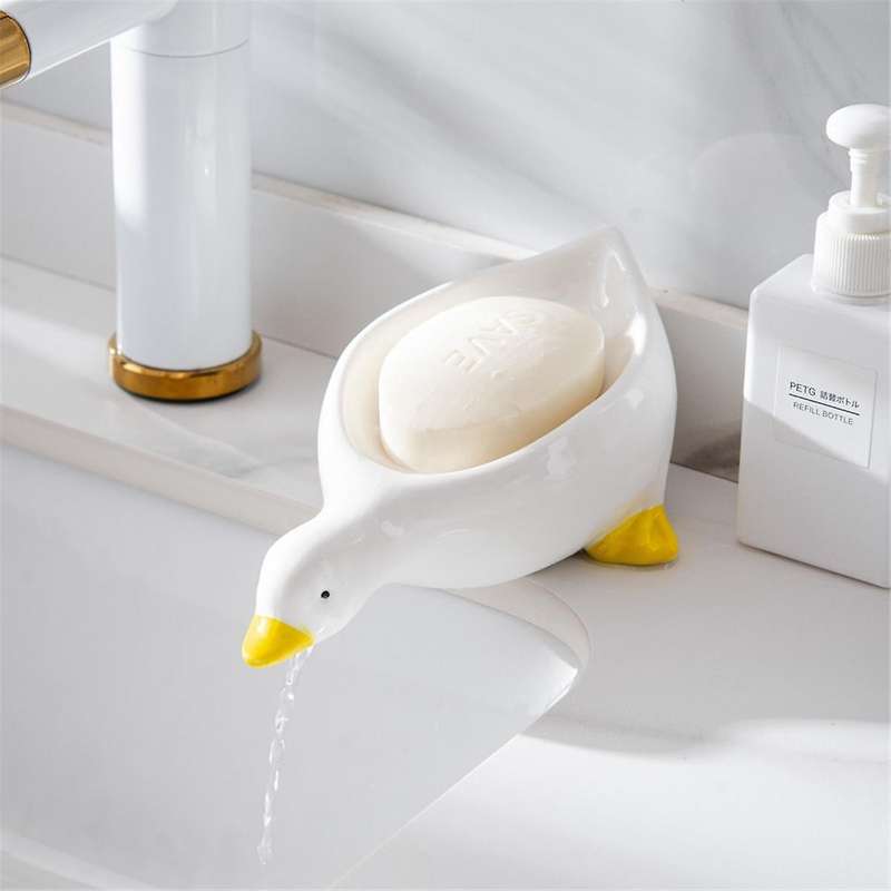 Yellow Duck Shape Soap Box Cartoon Soap Dish Drainable Soap Holder Soap Container Soap Dish for Tray