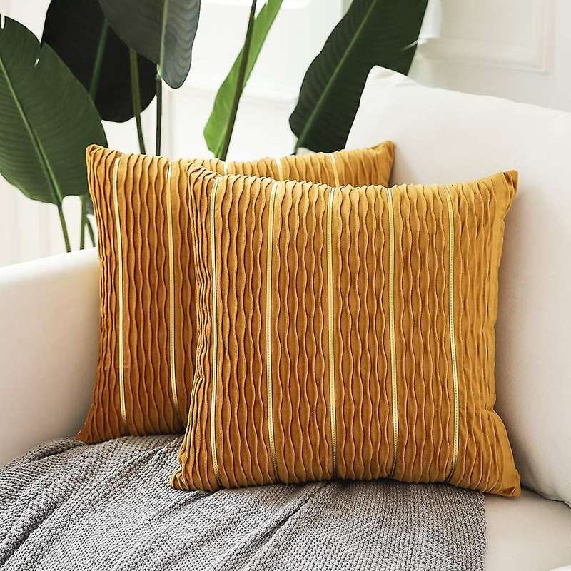 Yellow Jacquard Weave Cushion Cover Velvet Pillow Cover Hammock Sofa Couch Bedroom Throw Pillow Case