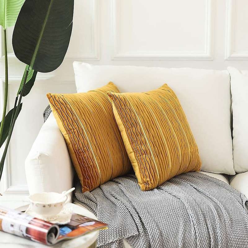 Yellow Jacquard Weave Cushion Cover Velvet Pillow Cover Hammock Sofa Couch Bedroom Throw Pillow Case