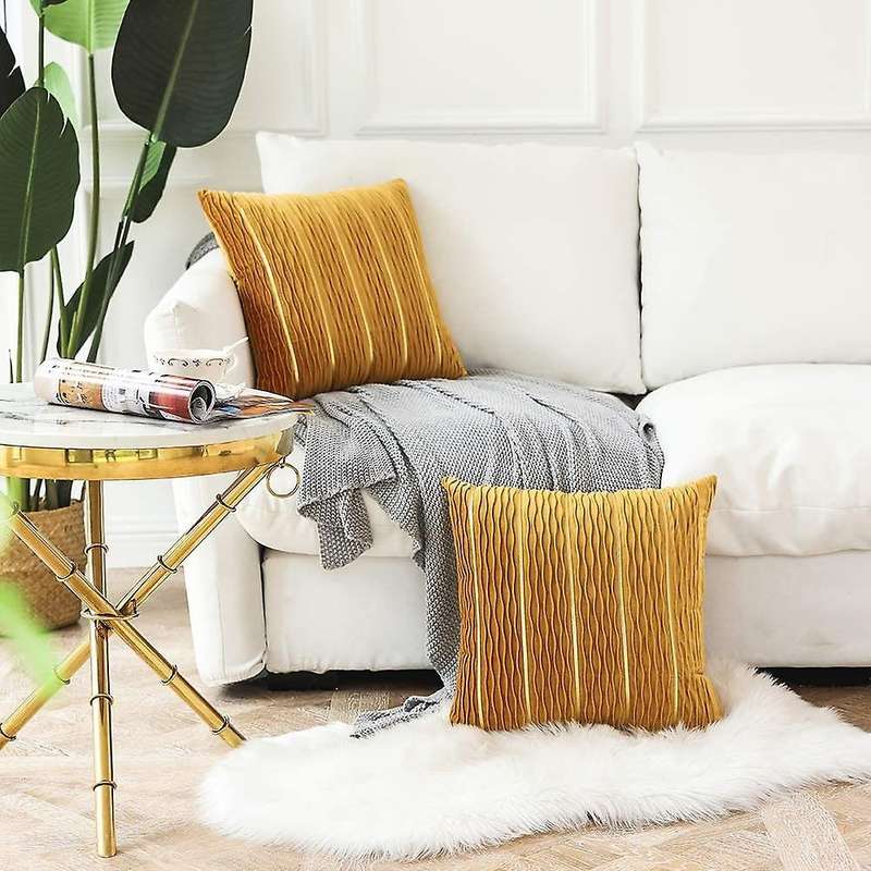 Yellow Jacquard Weave Cushion Cover Velvet Pillow Cover Hammock Sofa Couch Bedroom Throw Pillow Case