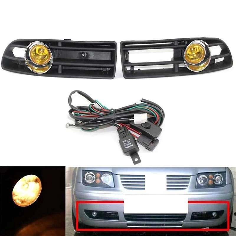 Yellow Light Front Fog Lights Assembly Fog Lamp Grille with Switch Harness for Mk4 1998-2004