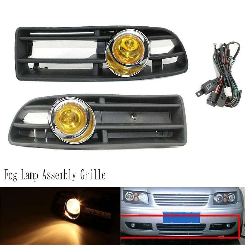 Yellow Light Front Fog Lights Assembly Fog Lamp Grille with Switch Harness for Mk4 1998-2004
