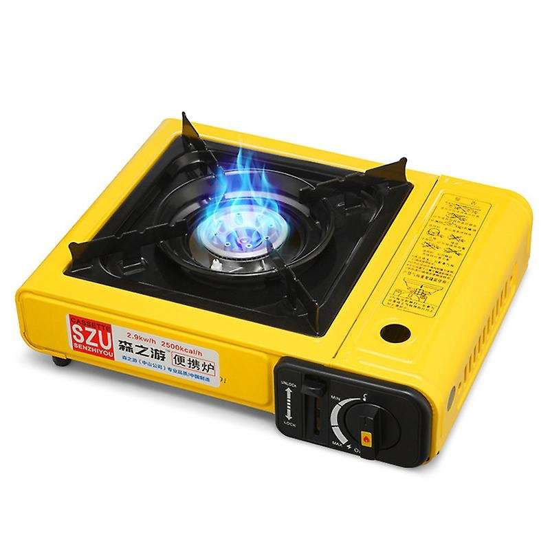 Yellow Outdoor Portable Cassette Gas Stove Windproof Wild Gas Barbecue for Camping Hiking Travel Coo