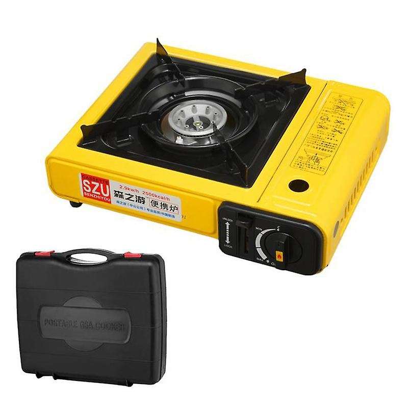 Yellow Outdoor Portable Cassette Gas Stove Windproof Wild Gas Barbecue for Camping Hiking Travel Coo