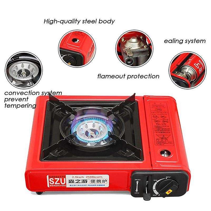 Yellow Outdoor Portable Cassette Gas Stove Windproof Wild Gas Barbecue for Camping Hiking Travel Coo