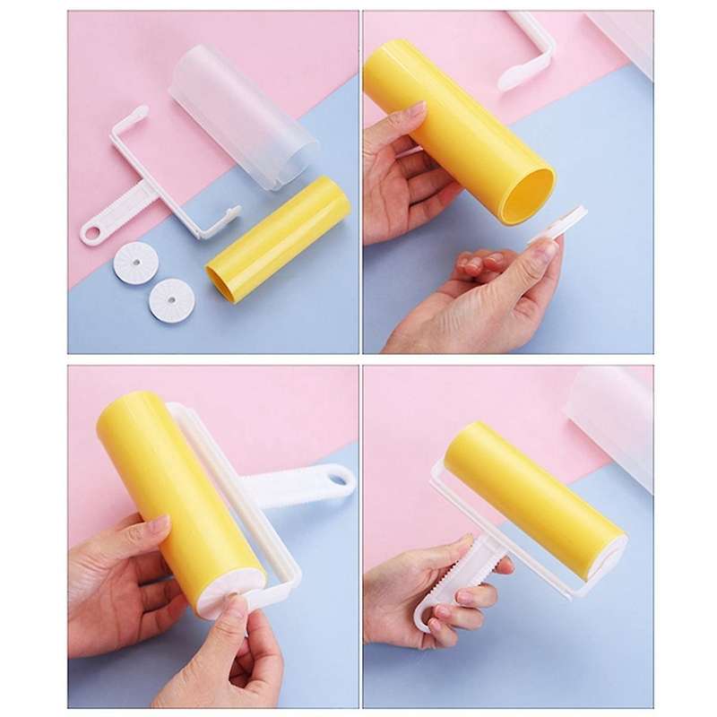 Yellow-,Washable Reusable Household Cleaning Remover Portable Hair Rolle Clothes Hair Pet Hair Stick