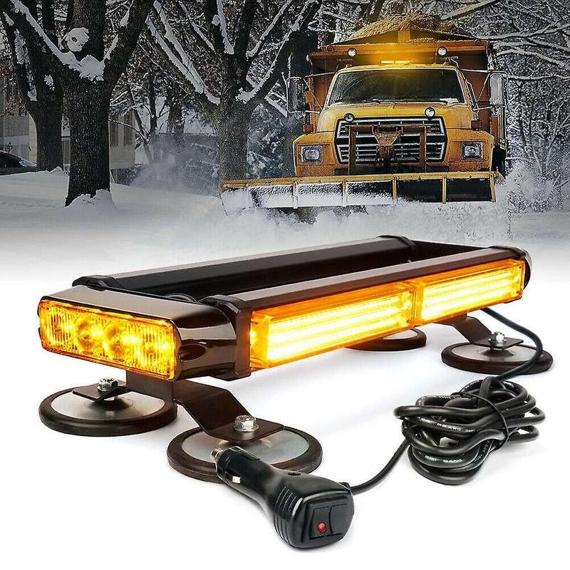 Yellow/Amber Rooftop COB LED Strobe Flashing Light Bar Double Side Emergency Hazard Warning Beacon L