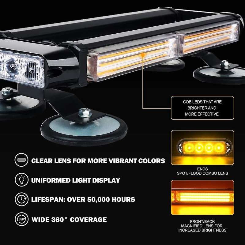 Yellow/Amber Rooftop COB LED Strobe Flashing Light Bar Double Side Emergency Hazard Warning Beacon L