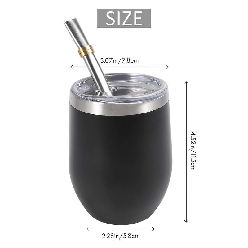 Yerba Mate Gourd Tea Cup Set 12Oz,Double-Wall Stainless Coffee Water Cup with Lid 2 Bombillas Straw