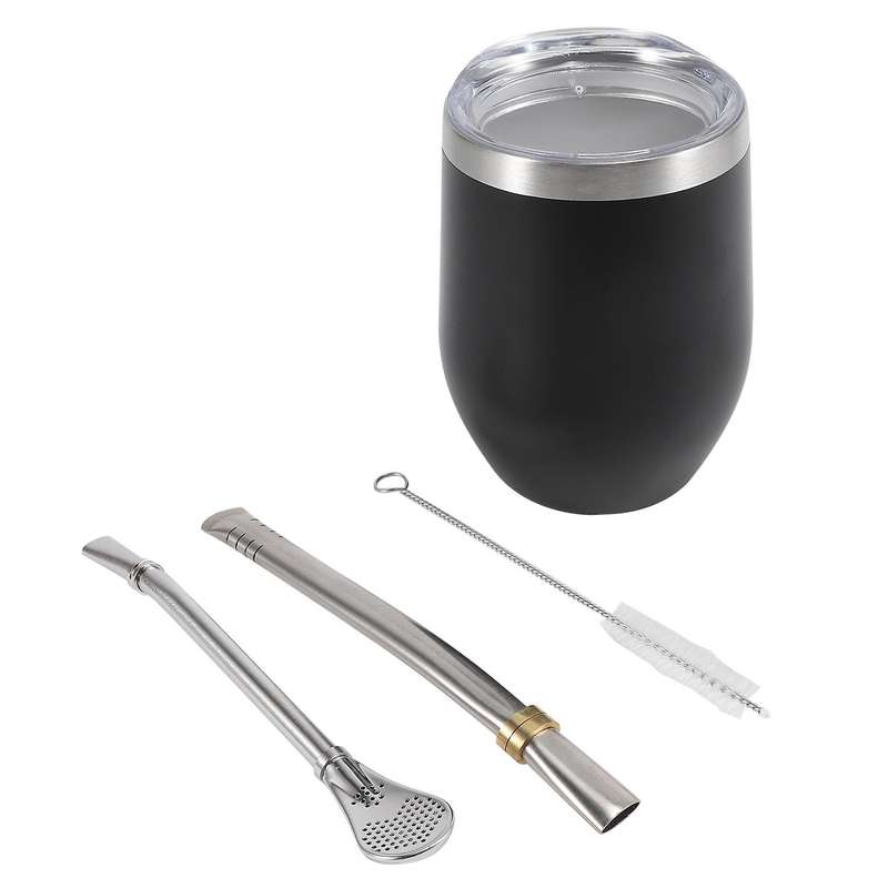 Yerba Mate Gourd Tea Cup Set 12Oz,Double-Wall Stainless Coffee Water Cup with Lid 2 Bombillas Straw