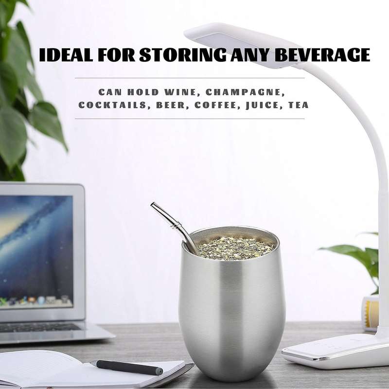 Yerba Tea Cup Set 12oz,double-wall Stainless Coffee Water Cup with Lid 2 Bombillas Straws Spoon&bru