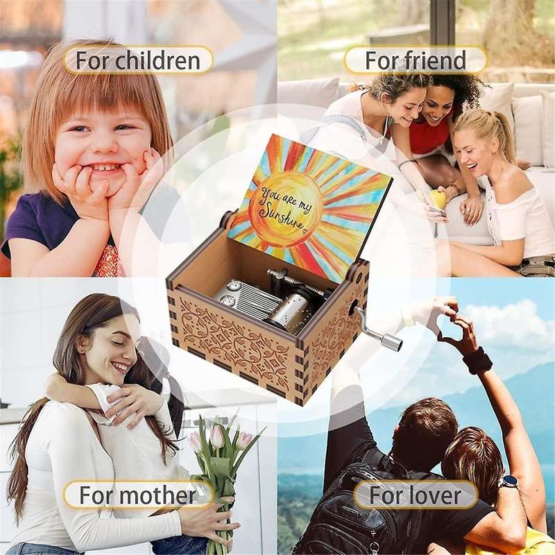 You are My Sun Shine Wood Music Boxes,Vintage Wooden Sunshine Musical Box Gifts for Birthday/Valenti