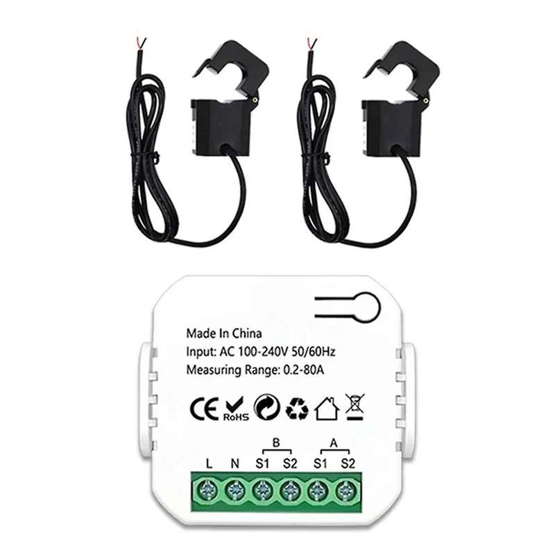 ZigBee 2 Channel Energy Meter Bidirectional with Current Sensor Tuya Smart Monitor Power 80A 110V/2