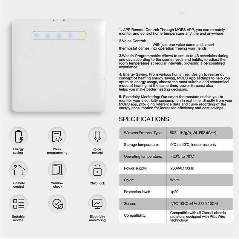 ZIGBEE Pilote Temperature Control Graffiti Smart Heater Thermostat APP Remote Timing for Energy Savi