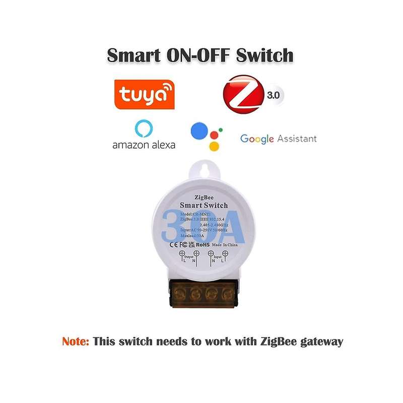 Zigbee Smart Switch Light Tuya/smart Life App Support Voice Control 30a Voltage Ac 90-250v, White