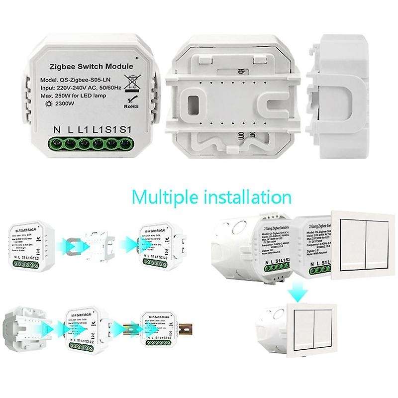 Zigbee Smart Switch Module with Neutral Wireless Light Switch Relay Tuya Smart Life APP Control for