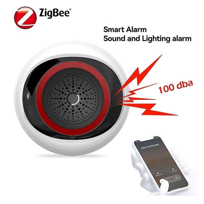 Zigbee Wireless Audible and Visual Alarm Decibel 100DB Sound Decibel Security Monitoring for Smart H