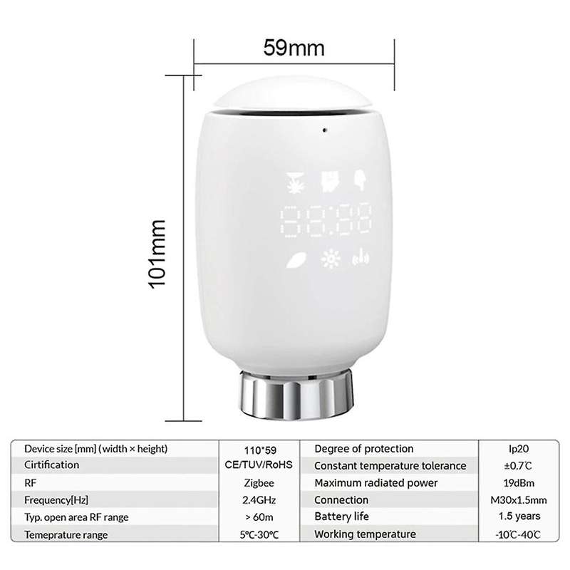 Zigbee Smart TRV Programmable Thermostatic Radiator Valve App Remote Temperature Controller Alexa fo