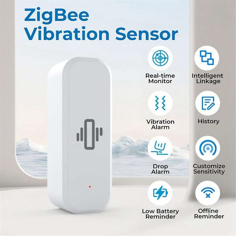 Zigbee Smart Vibration Sensor Detection Tuya Smart Life APP Notification Real-Time Motion Vibration