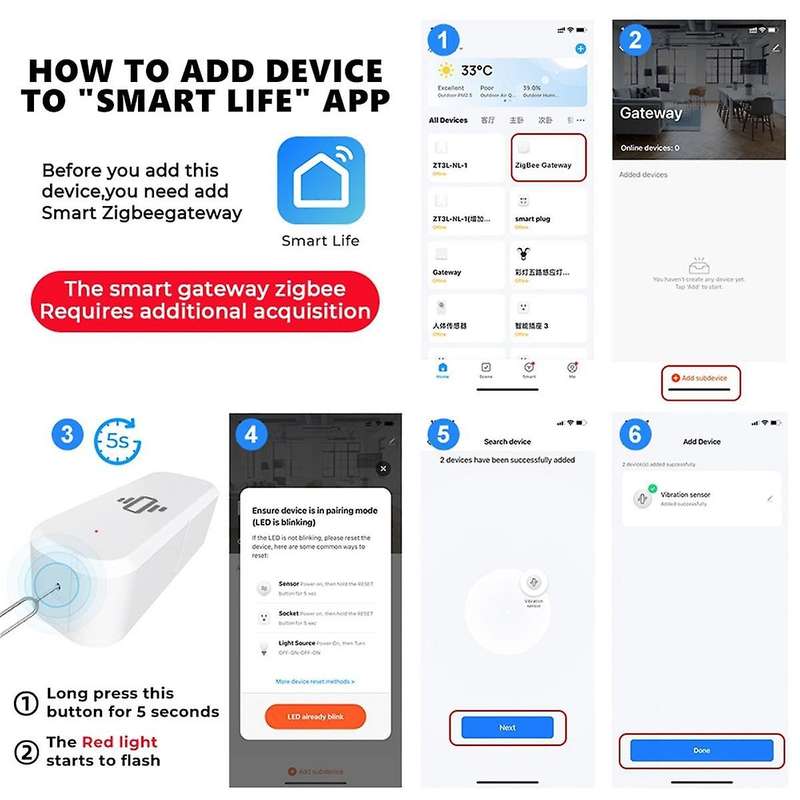 Zigbee Smart Vibration Sensor Detection Tuya Smart Life APP Notification Real-Time Motion Vibration