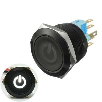 12V 6 Pin 22mm Led Light Metal Push Button Momentary Switch (COLOR.: WHITE)