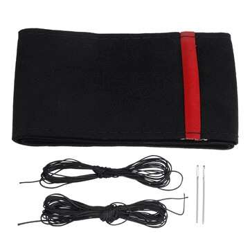 15`` 38CM Car Suede Fabric Steering Wheel Cover Universal for Vehicle Auto SUV (COLOR.: BLACK&RED)