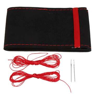 15`` 38CM Car Suede Fabric Steering Wheel Cover Universal for Vehicle Auto SUV (COLOR.: RED)