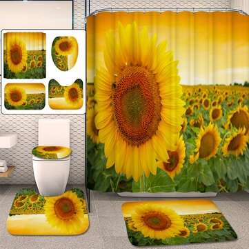 180x180cm Sunflower Pattern Polyester Printing Waterproof Mildew Shower Curtain (SIZE: 180*180CM)