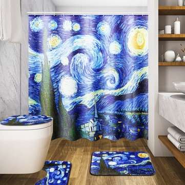 180x180cm The Starry Night Pattern Bathroom Waterroof Shower C... (TYPE: SEVENLIGHTCOLORSWITHREMOTE)