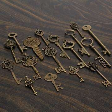 18pcs Antique Vintage Old Look Skeleton Key Lot Pendant Heart Bow Lock