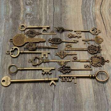 18pcs Antique Vintage Old Look Skeleton Key Lot Pendant Heart Bow Lock