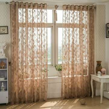 2 Panel Breathable Half Black-out Voile Sheer Curtains ... (SIZE: W52XL84INCH | COLOR.: LIGHTCOFFEE)