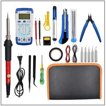 21pcs 60W Electric Soldering Iron Solder Welding Rework DIY Professio... (PLUG: EUPLUG | COLOR: RED)