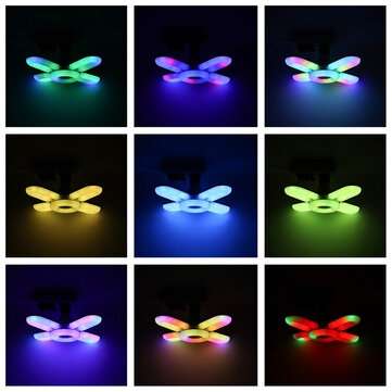 3-IN-1 bluetooth Music Light RGB Ceiling Lamp Foldable 4 Leaves LED Bulb with Remote Control
