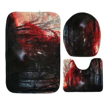 3Pcs/Set Bath Carpet Set Forest Pattern Non-Slip Bathroom Toilet Seat Covers Floor Ma... (STYLE: #3)